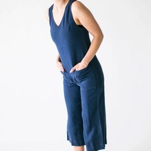 Suunday Navy Blue Linen Jumpsuit